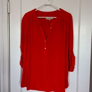 Loft half button up blouse with 3/4 tab sleeve. Size large